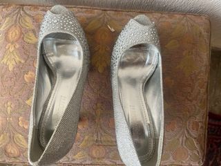 Zapatos Bambini Fiesta Plateados Tacon Peep Toe