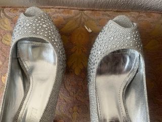 Zapatos Bambini Fiesta Plateados Tacon Peep Toe