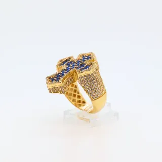 Anillo Cruz Oro y Zafiros Azules