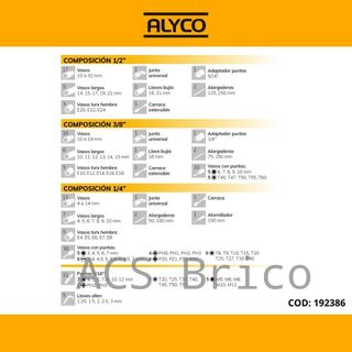 Juego Llaves de Vaso de 1/2", 1/4" Y 3/8" - 155 Piezas Alyco 192386