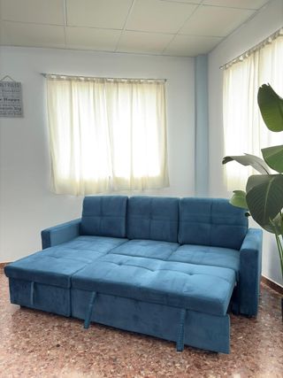 Sofá cama con chaiselongue y arcón nuevo