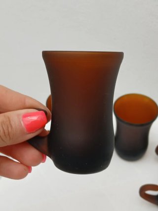 Set 5 Bicchieri Liquore Vintage Vetro Ambra