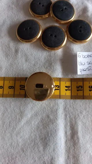 6 Bottoni grandi oro blu scuro plastica nuovi
