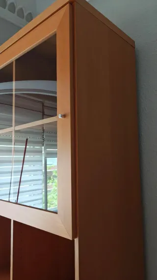Mueble de madera con vitrina y puertas