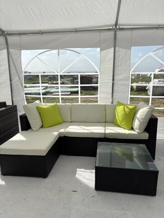 Sofá de jardín chaise longue + mesa centro