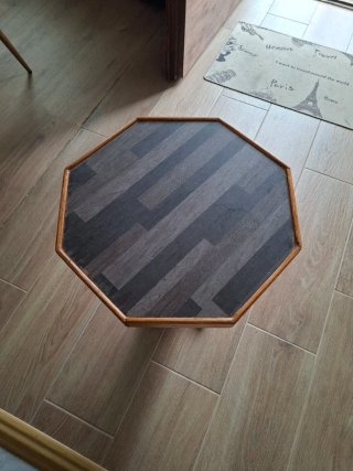 Mesita auxiliar hexagonal madera y metal