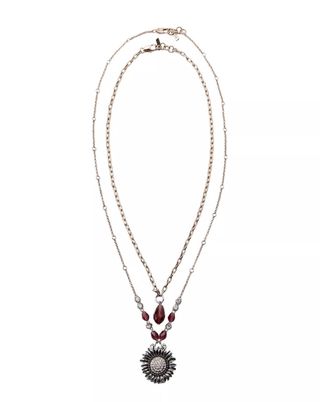 Collar Zara Doble Flor Morado y Plata