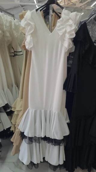 Vestido Flamenco Blanco Volantes Tallas Grandes