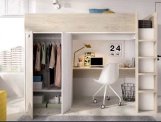 Cama compacta con escritorio y armario