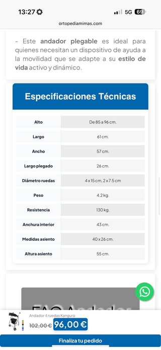 Andador aluminio con asiento, respaldo y frenos