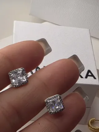 Pendientes Pandora Pavé Timeless Plata Negra