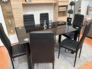 Mesa Comedor de 140cm + 6 Sillas Negras