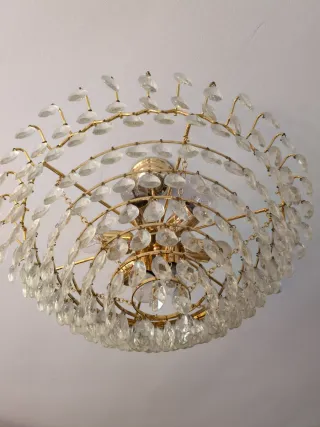 Lámpara de techo cristal y metal dorado
