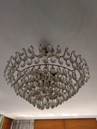 Lámpara de techo cristal y metal dorado