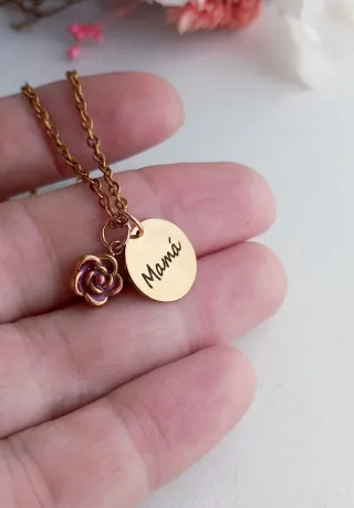 Colgante Mamá y Rosa Oro y Rosa