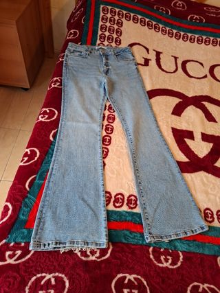 Pantalón campana mujer azul