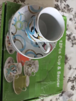 Juego 6 Tazas y 6 Platos Cerámica Multicolor