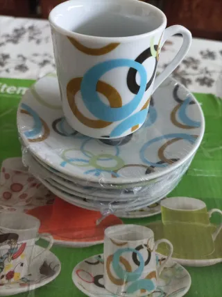 Juego 6 Tazas y 6 Platos Cerámica Multicolor