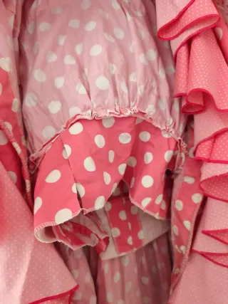 Traje Flamenca Niña Lunares Rosa Talla 12 años.
