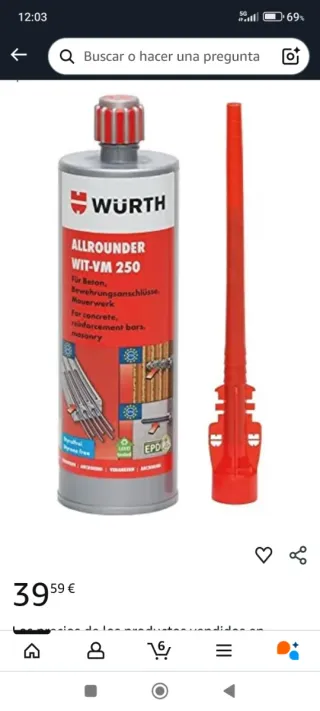 Taco químico Wurth WIT-VM 250 Suelto o lote