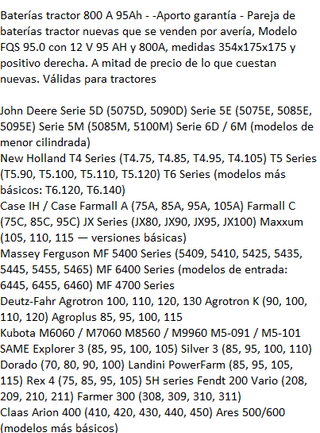 Baterías tractor 800 A 95Ah - -Aporto garantía -