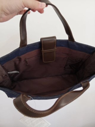 Borsa jeans nuova con dettagli marrone
