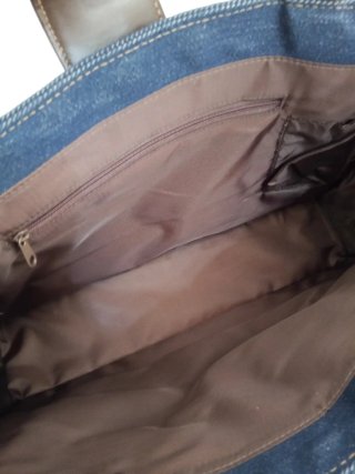 Borsa jeans nuova con dettagli marrone