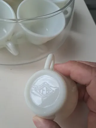 Juego 6 tazas café antiguas con bol cristal inclui