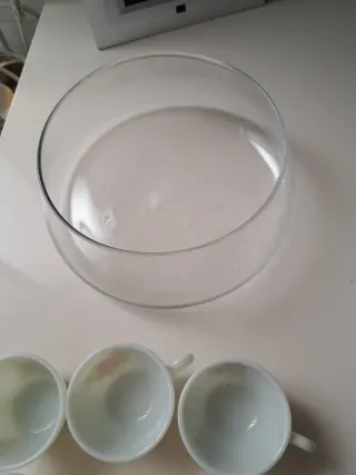 Juego 6 tazas café antiguas con bol cristal inclui