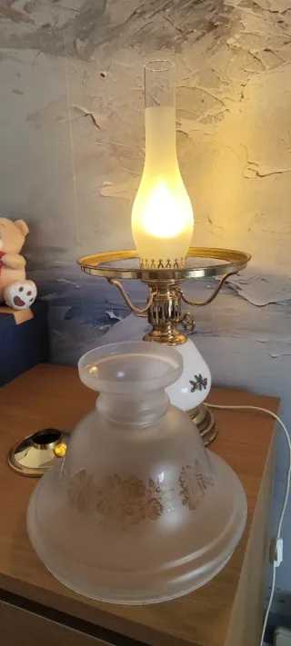 Lámpara Quinqué con Flores de colección