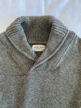 Jersey de punto cuello smoking gris 100% algodón