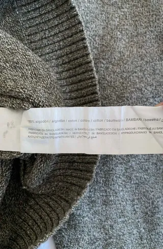 Jersey de punto cuello smoking gris 100% algodón