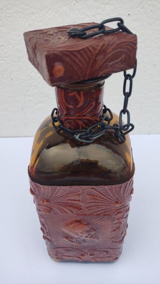 Licorera Don Quijote Cristal Ámbar 6 Vasos Vintage