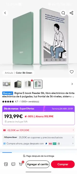 Ebook Bigme B6 Color Android 4G Verde