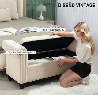 Banqueta Almacenaje Reposabrazos Beige