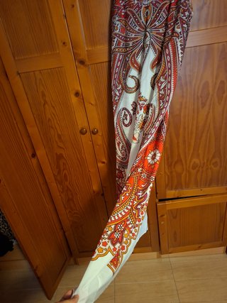 Vestido largo estampado naranja y rojo