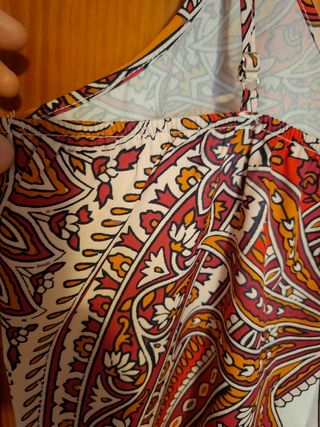 Vestido largo estampado naranja y rojo