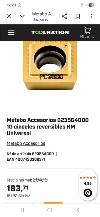 Plaquitas Metabo 623564000 y tornillos 623566000