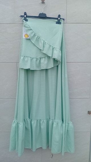 Falda flamenca verde agua cuadros