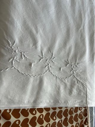 Vecchia biancheria da letto ricamata a mano in cotone