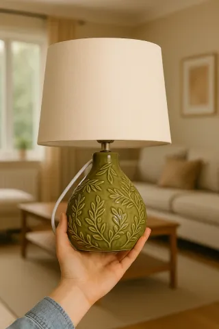 Lámpara cerámica vintage hojas verde