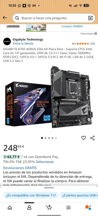 Gigabyte B760 AORUS Elite AX DDR5 Intel 1700