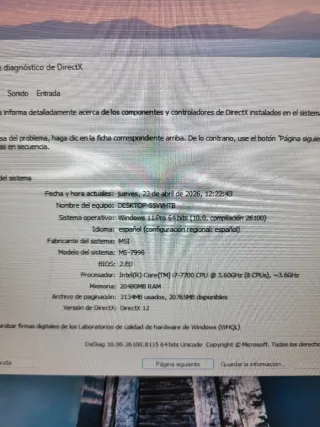 Ordenador MSI i7-7700 480gb SSD