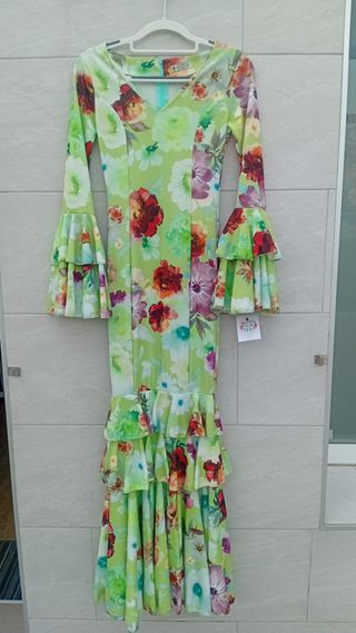 Vestido Flamenca Verde Estampado Floral