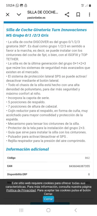 Silla de coche para niños MS TURN CON ISOFIX