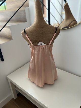 Camisola seda babydoll negro y rosa