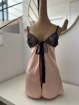 Camisola seda babydoll negro y rosa