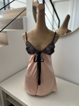 Camisola seda babydoll negro y rosa