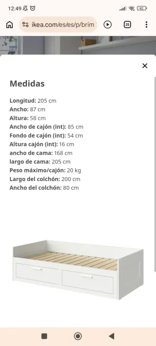 Sofá Cama Convertible BRIMNES Ikea Blanco