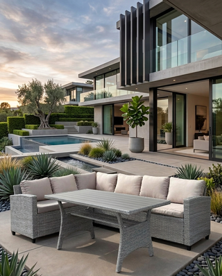 Conjunto de jardín rinconero con mesa